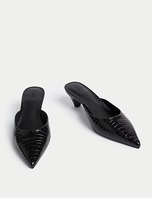 Croc Kitten Heel Mules