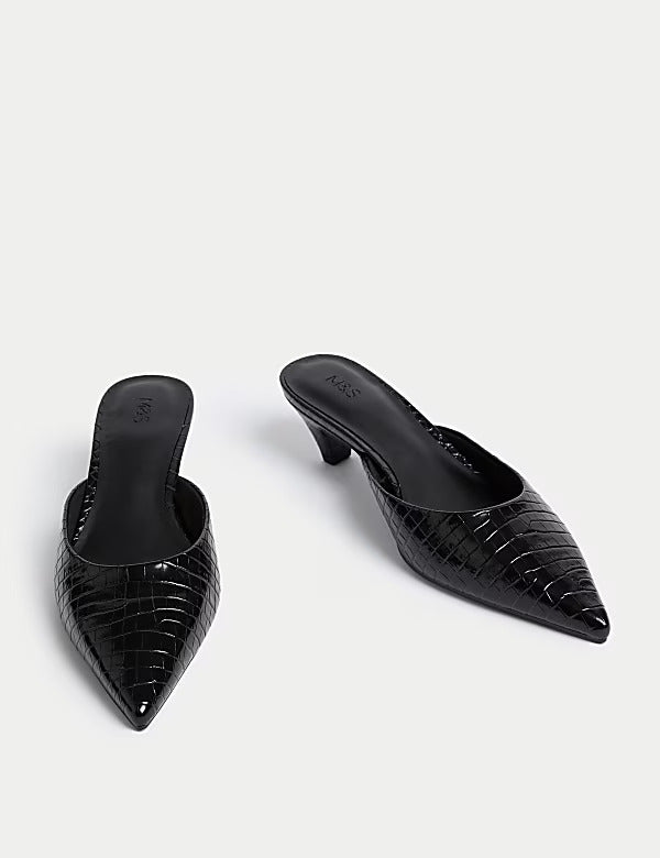 Croc Kitten Heel Mules